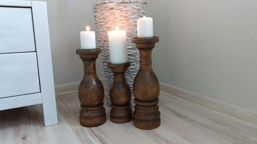 Świeczniki drewniane rękodzieło handmade drewniane
