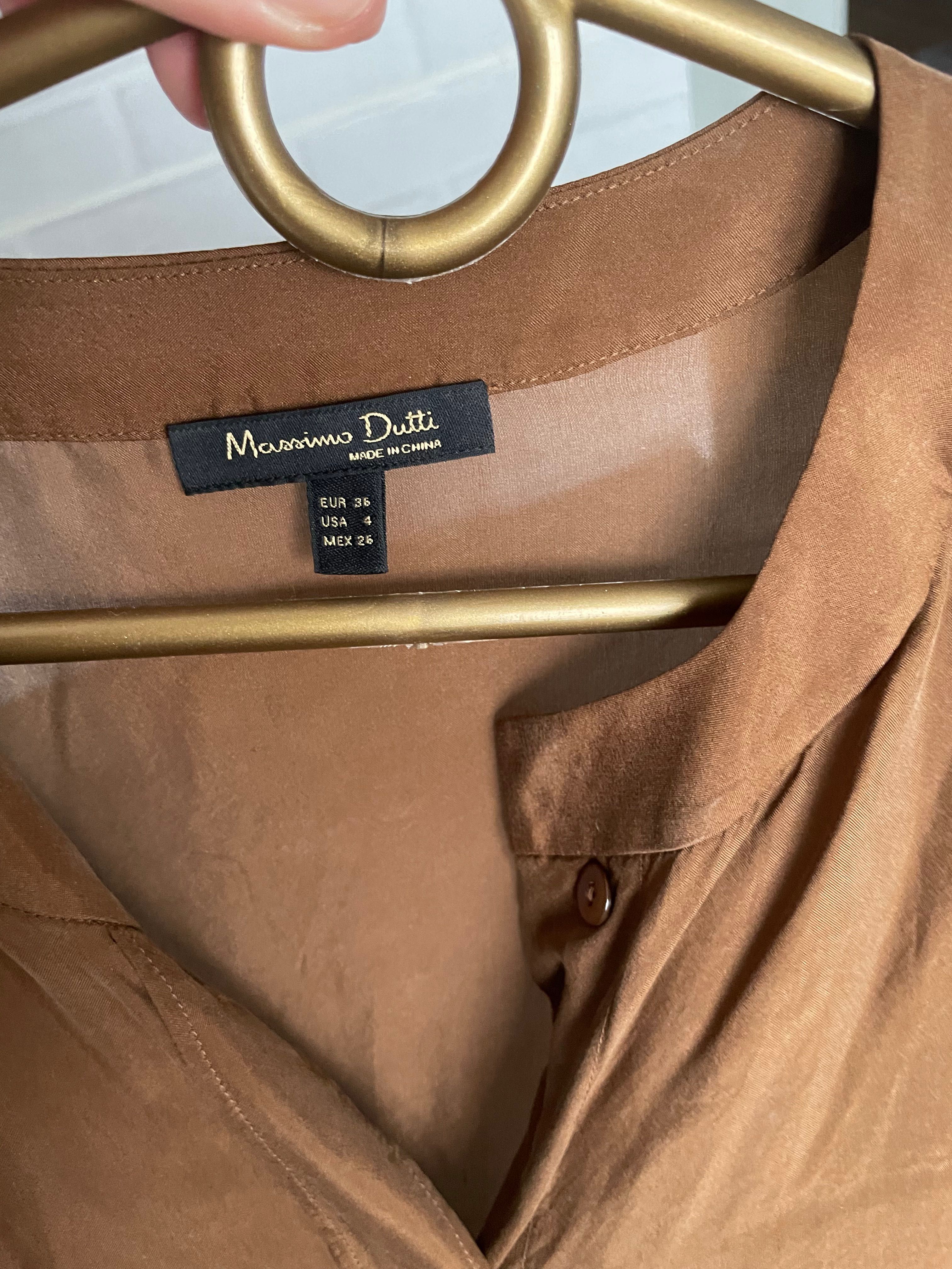Massimo Dutti brązowa jedwabna bluzka koszula jedwab Silk