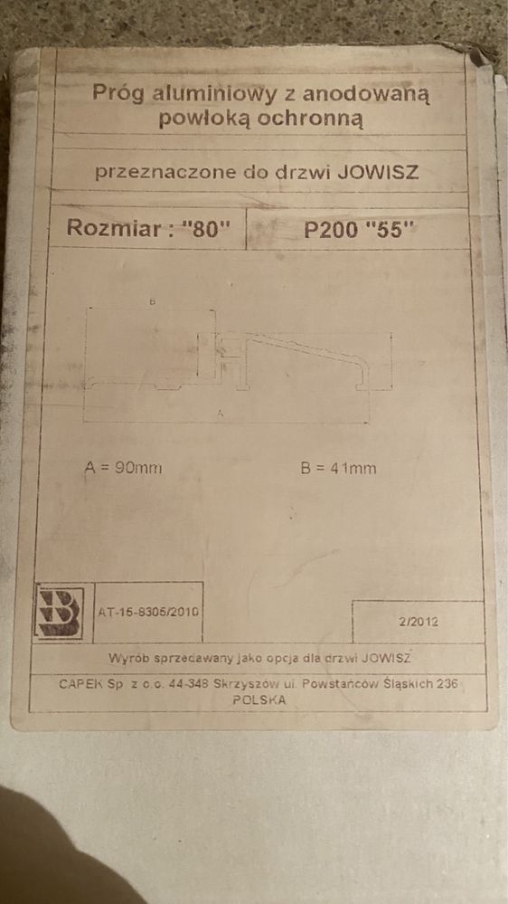 Próg aluminiowy do drzwi zewnętrznych