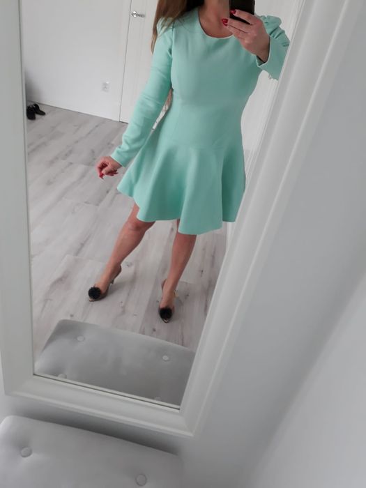Simple sukienka r L rozkloszowana koktajlowa kolor Tiffany miętowy