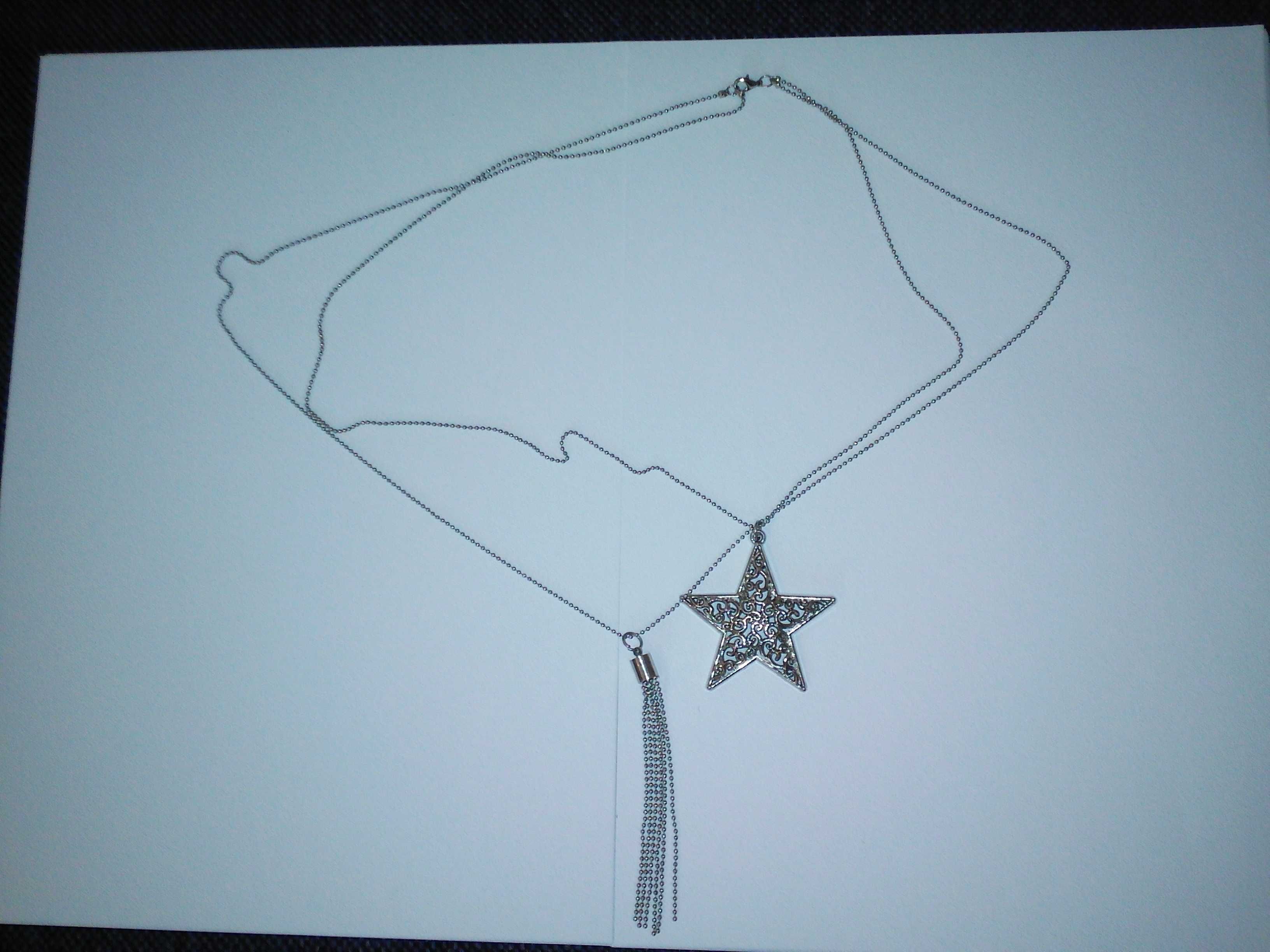 Naszyjnik łańcuszek kulkowy, z pękiem łańcuszków i wypukłą gwiazdą