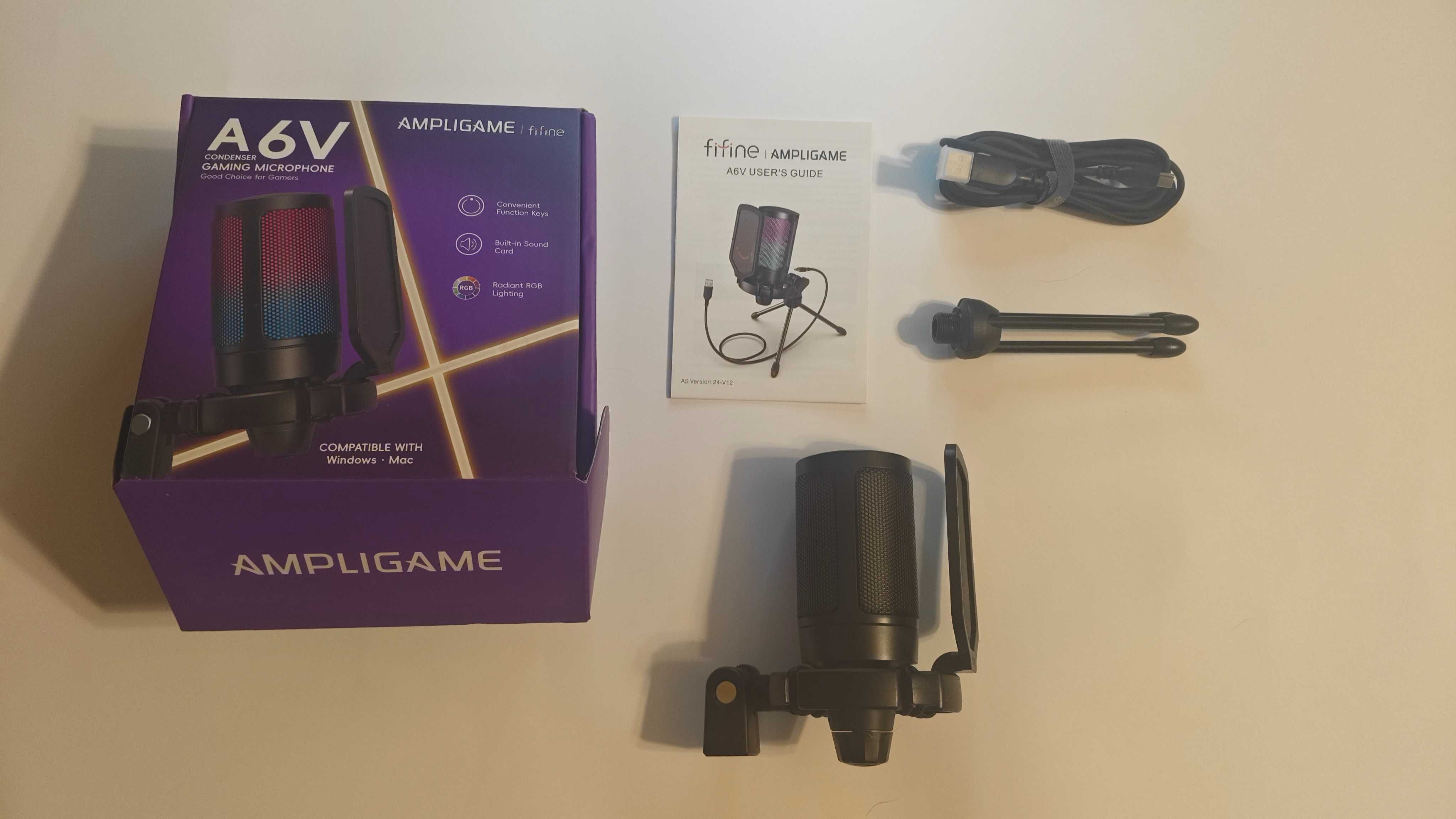 Ігровий USB мікрофон FIFINE A6V (RGB, Pop-фільтр)