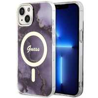 Etui Guess Golden Marble MagSafe na iPhone 14 - Purpurowy