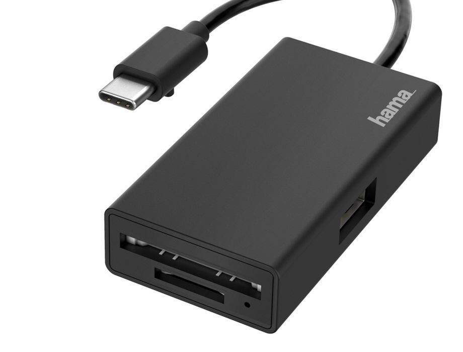 Hama Hub USB-C, 1x USB-A + czytnik kart SD/MicroSD, czarny OUTLET