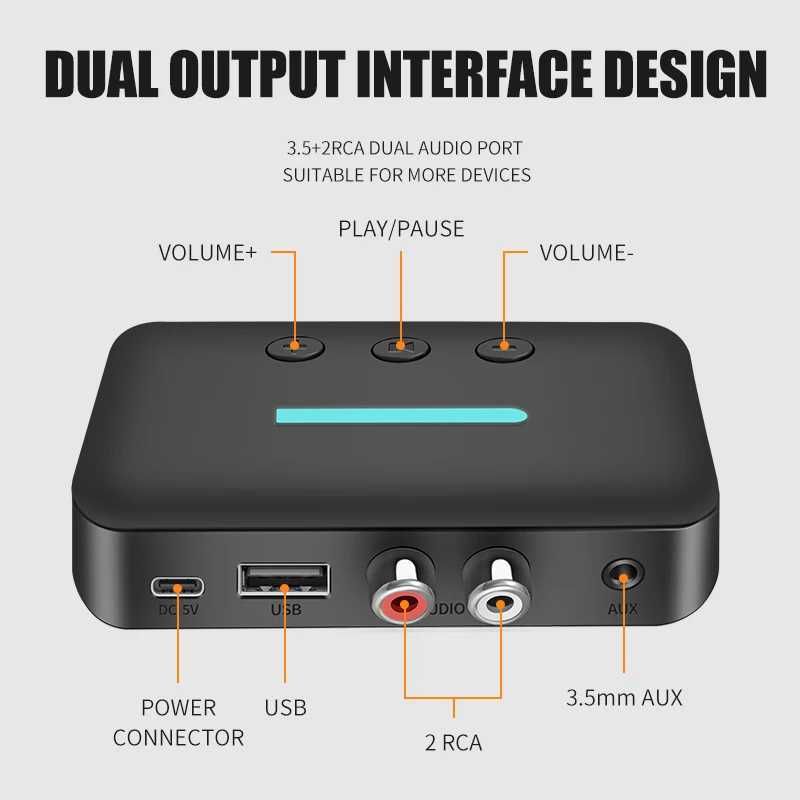 Bluetooth 5.3 Audio Odbiornik T88 - AUX RCA USB MP3 HIFI Bezprzewodowy