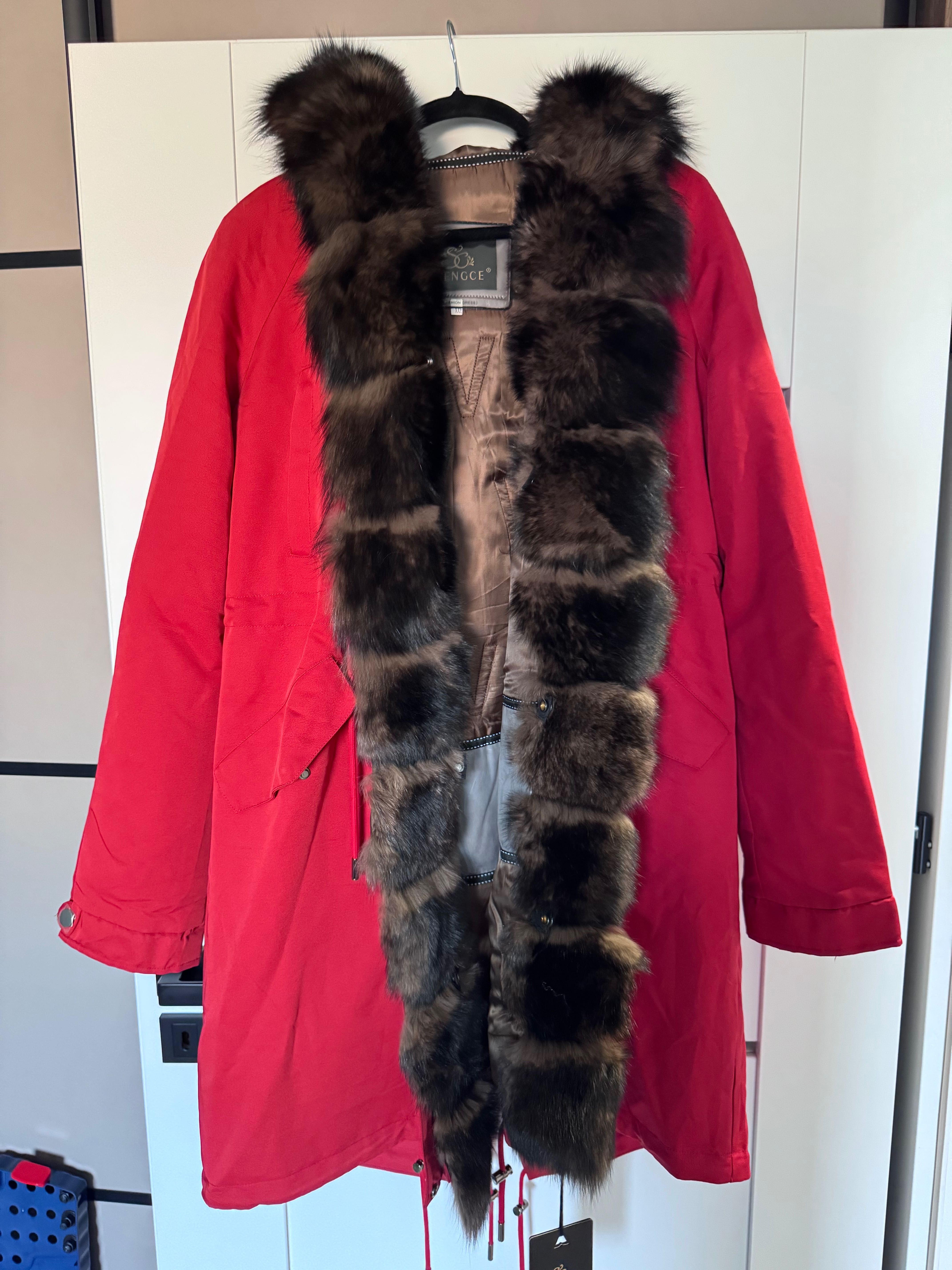Nowa PARKA z naturalnym obszyciem futra lisa w SOBOLOWYM KOLORZE