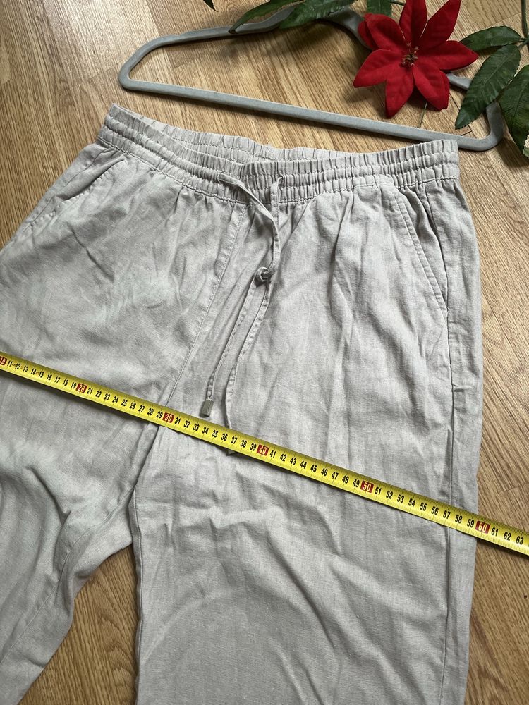 Bonmarché spodnie lniane zwiewne beżowe 42 len 55%