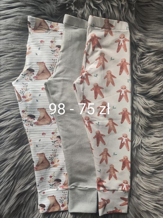 Rozmiar 98 3x no we legginsy spodnie miś piernik ludzik getry dreso