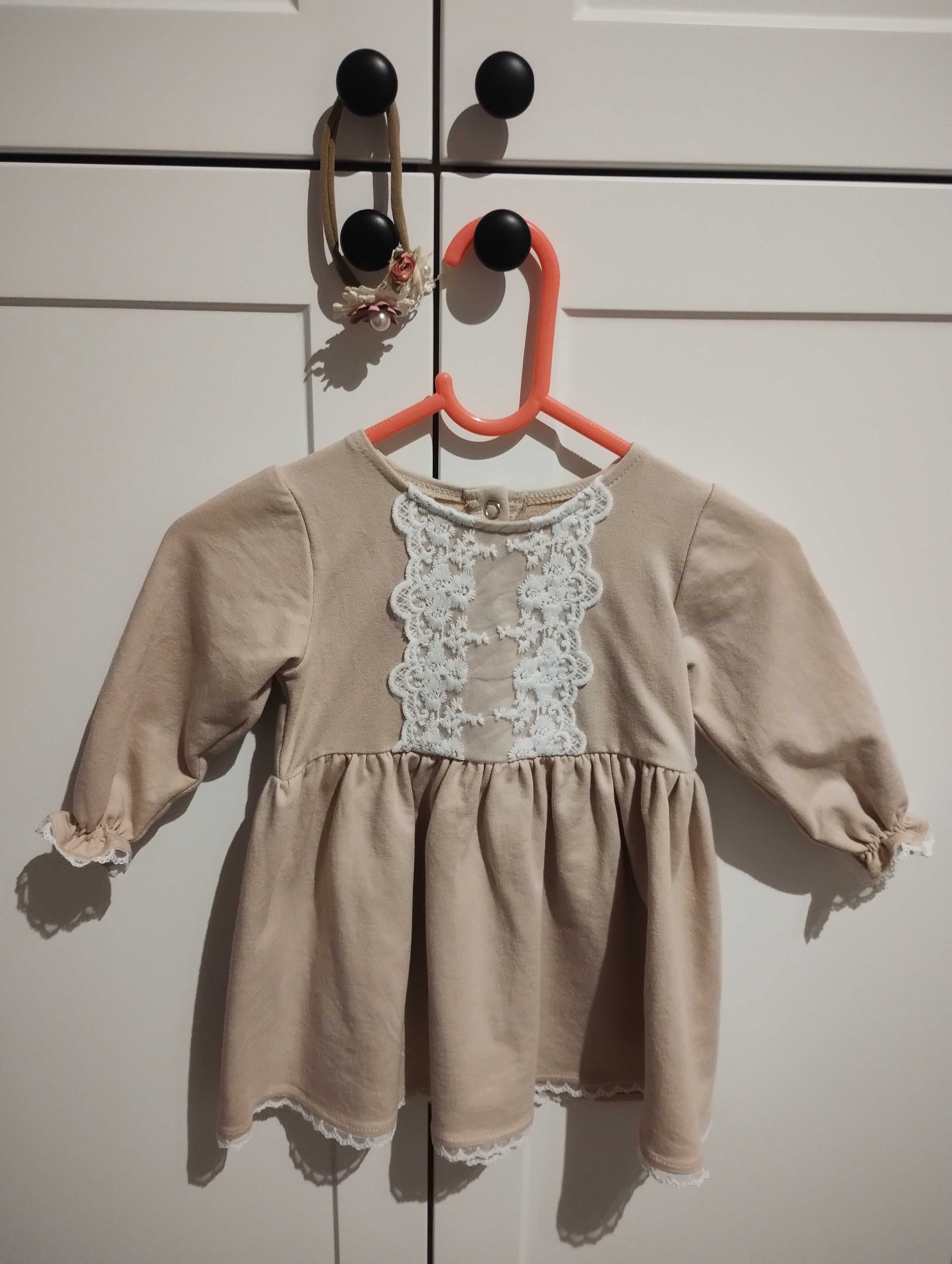 Sukienka beżowa Kornelia+ urocza opaska- Sophie Design