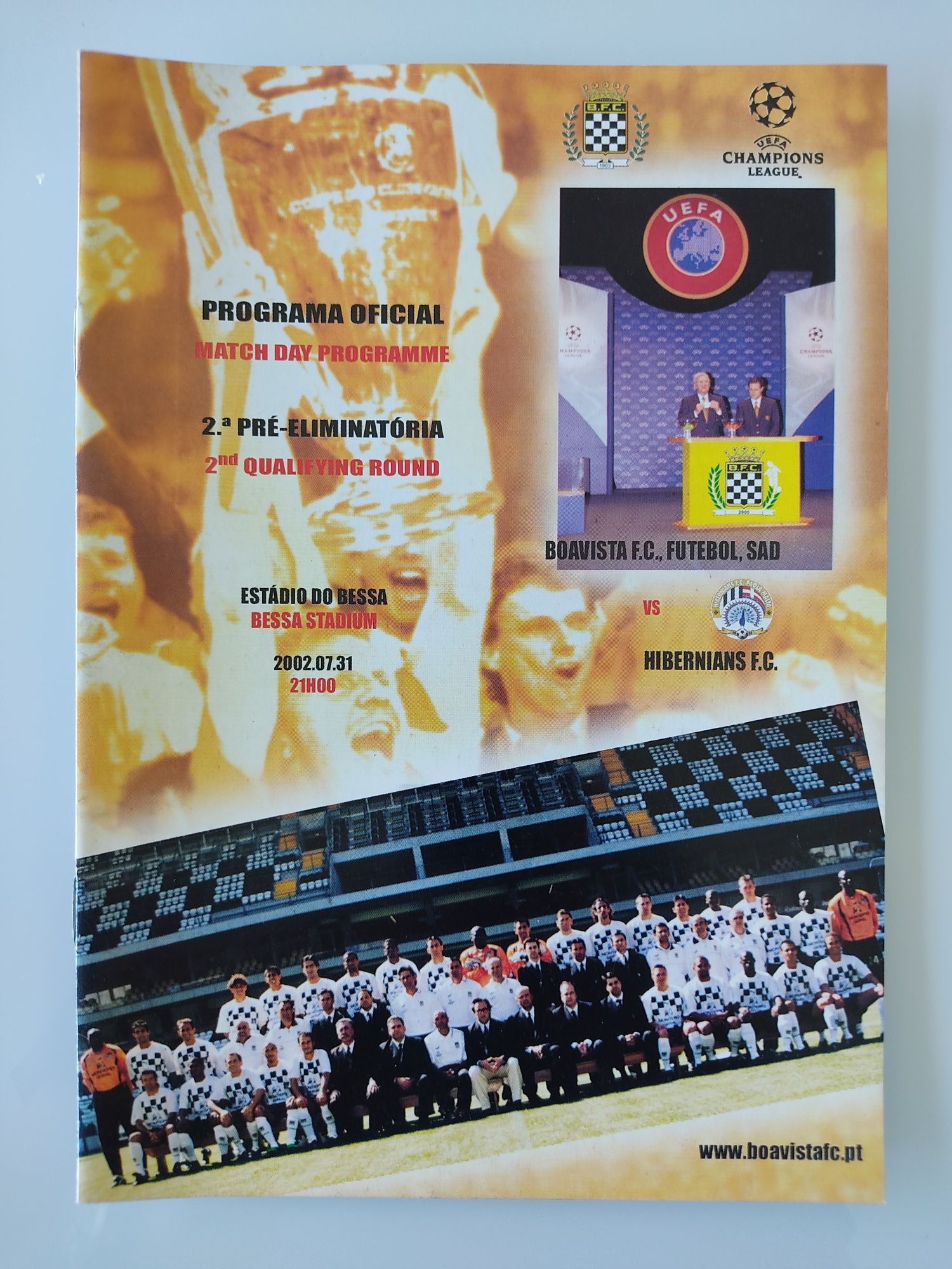 Programa de jogo Boavista Hibernians Champions league 2002/03