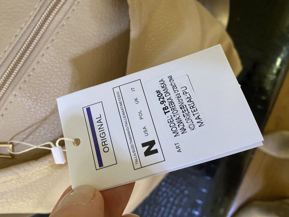 Nowa torba zamszowo skórzana beżowa torba M&M z