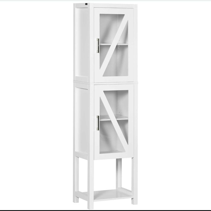 Kleankin Armário Coluna Casa de Banho C/ 2 Portas de Vidro - Como NOVO