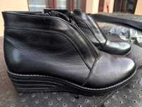 Buty-Kozaki Damskie BOTKI Koturno r40 Natural Skóra100% CZARNE I-Klasa