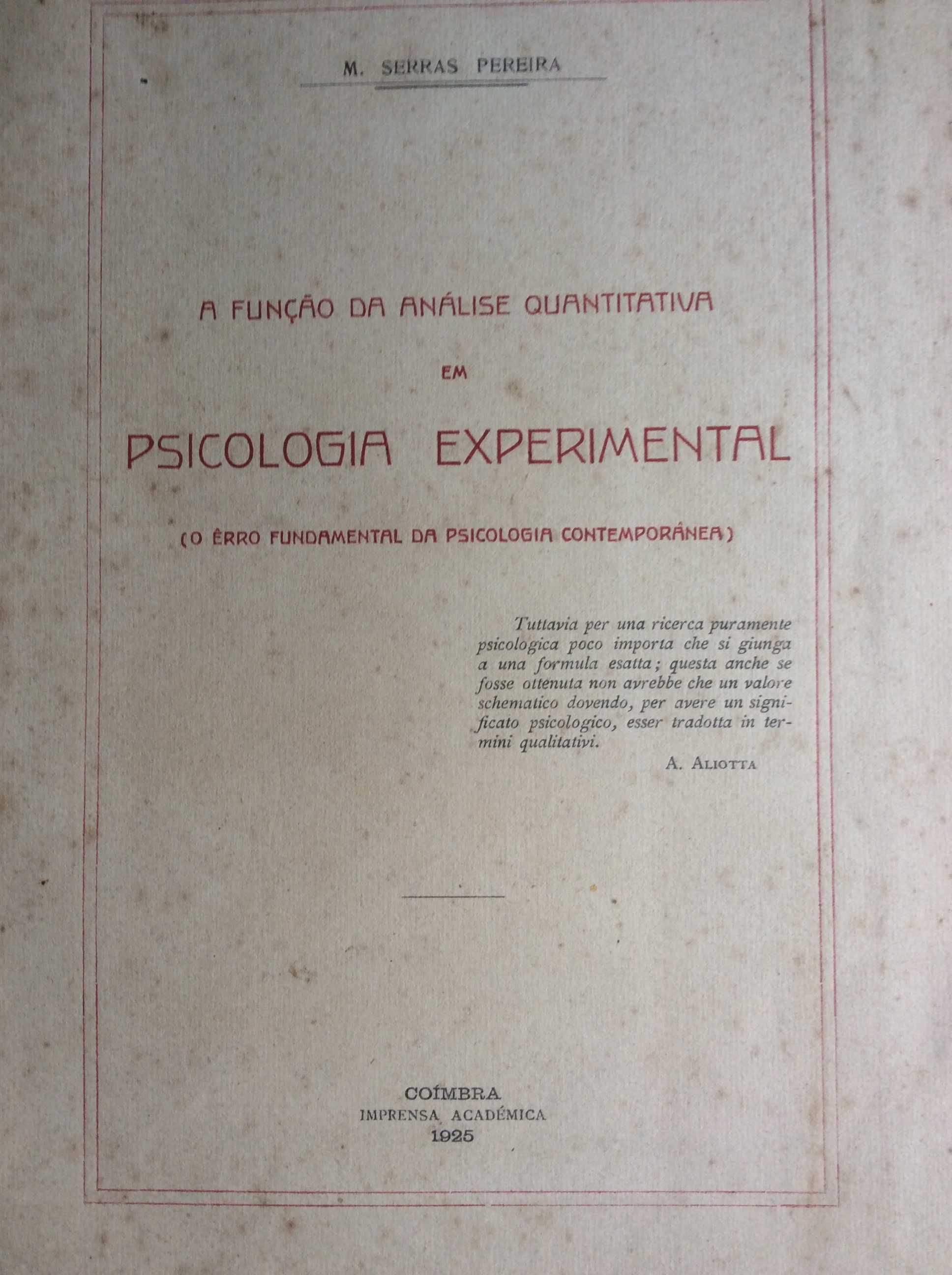 A função da análise quantitativa em psicologia experimental, 1925