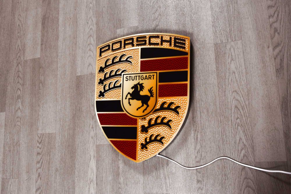 Podświetlane logo PORSCHE, Reklama, Neon, Plafon, Baner LED, Prezent