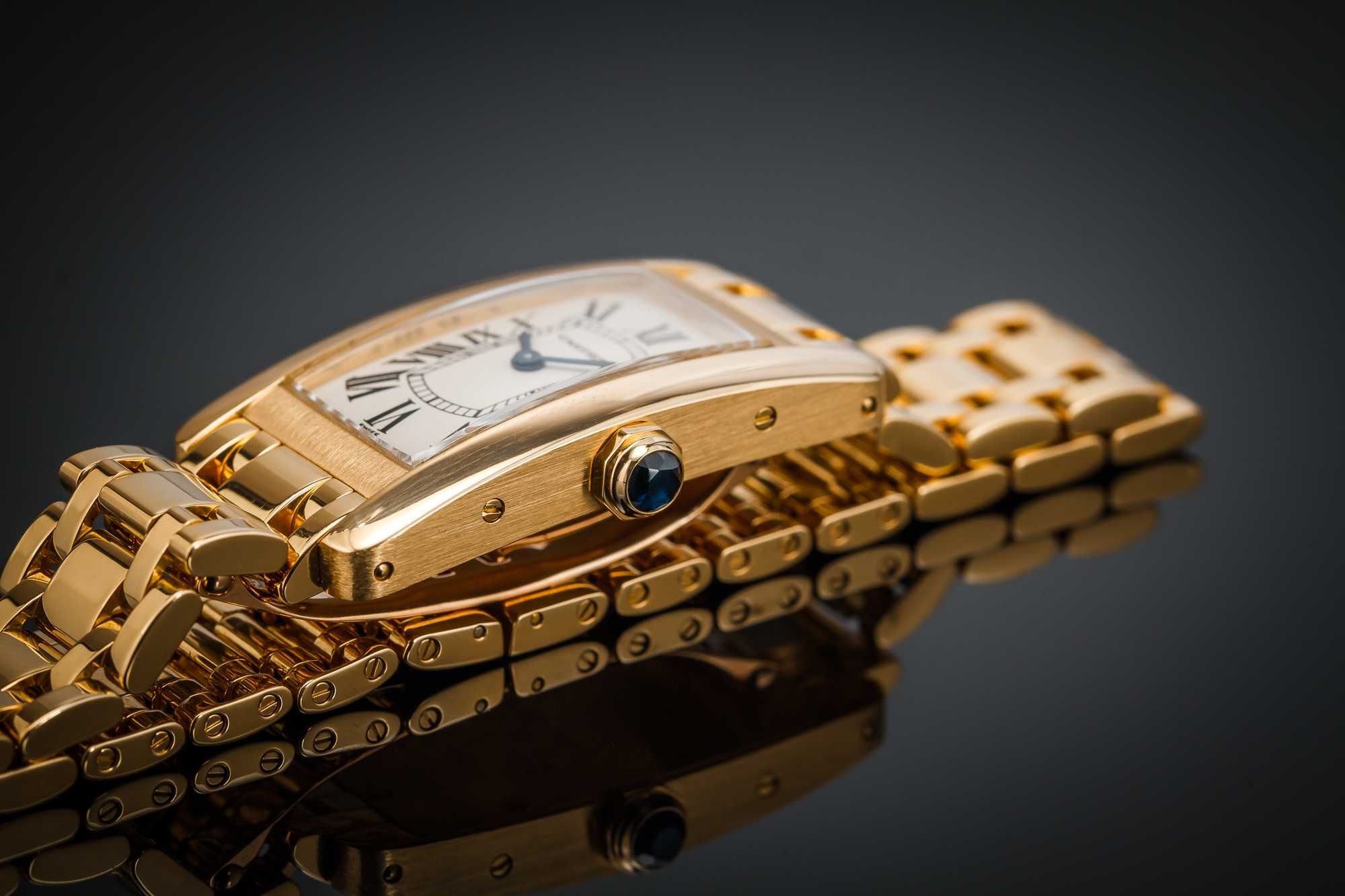 złoty zegarek Cartier Tank Americaine 18karatowe złoto