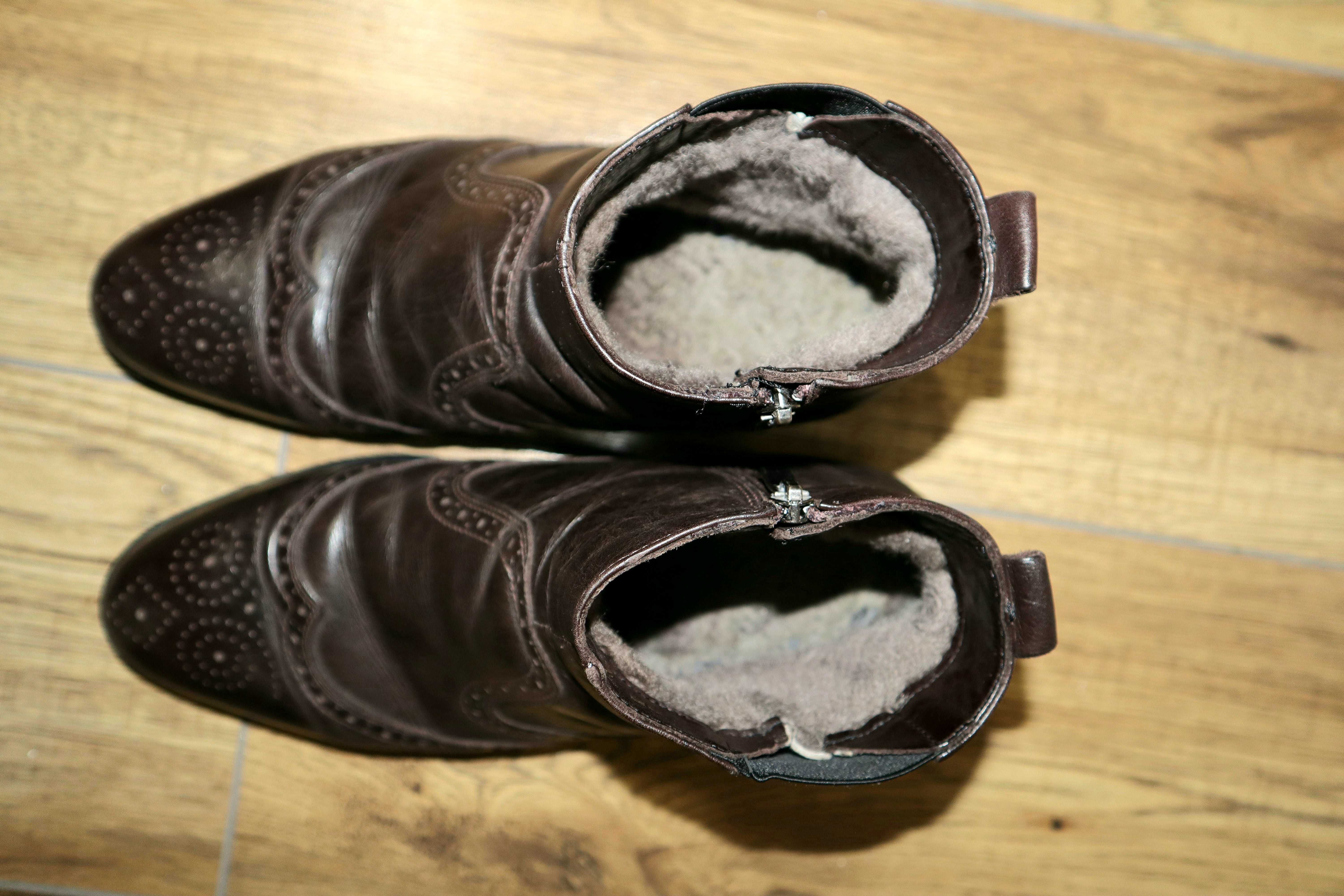 Чоловічі зимові шкіряні коричневі черевики Оксфорд