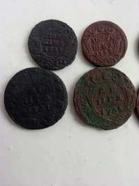 7 царских монет. Старинные медные монеты денга, полушка.