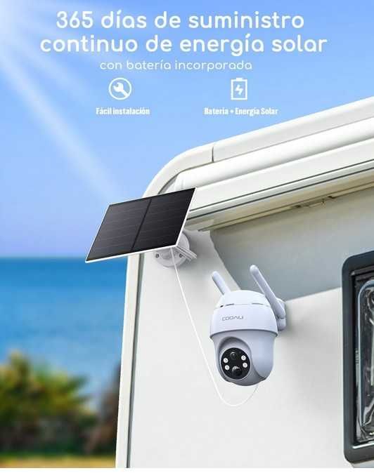 Camara de Vigilância Sem WI-FI 2K 360 IP65 Exterior Painel Solar