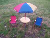 Zestaw dla dzieci, stół, krzesła, parasol, ogrodowy, na balkon