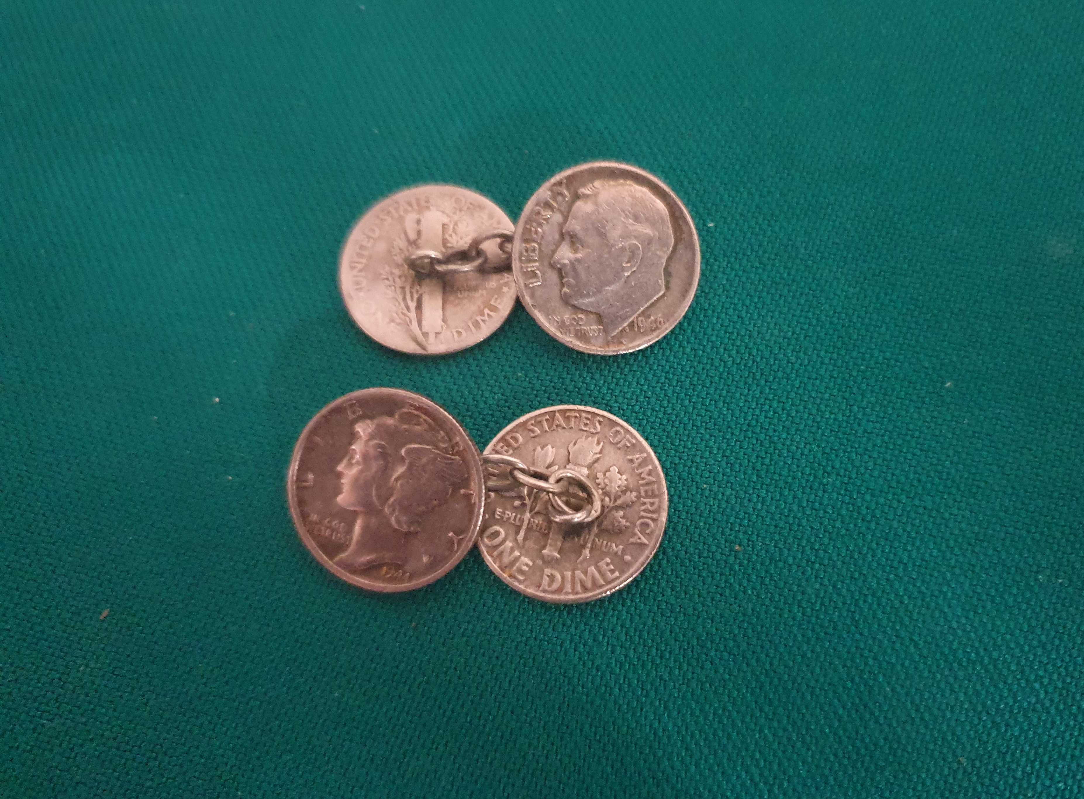Botões de punho ÚNICOS, de moedas de ONE DIME, prata 0.900 de 1943-USA