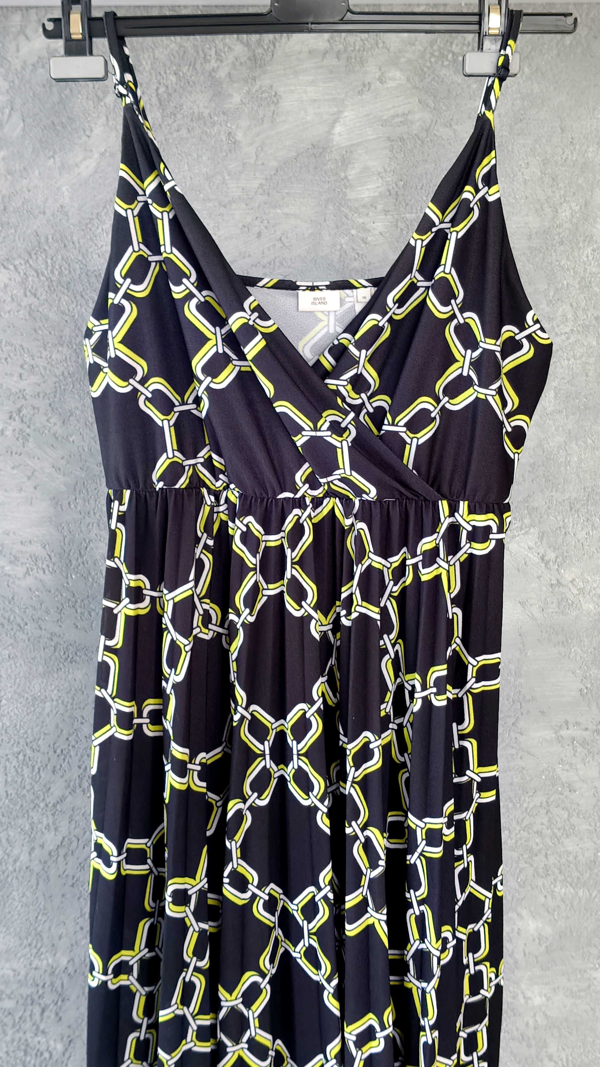 Letnia sukienka na ramiączka, plisowana, midi, XL, River Island