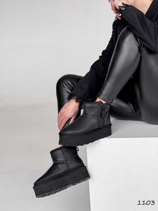 Угги зимові жіночі чорні на змійці, шкіряні (36–41) — угі, угги, UGG