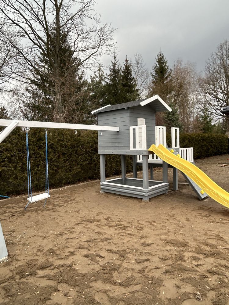 Plac zabaw TUPTUŚ PLUS dla dzieci drewniany ślizg huśtawka piaskownica