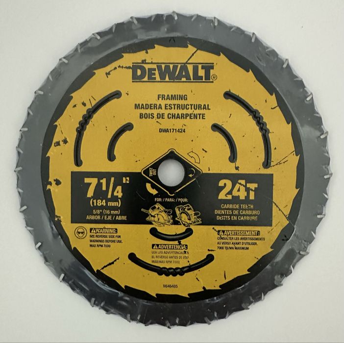 DeWALT пильні диски 184 мм діаметр отвору на вісь 16 мм на 24 зуби.