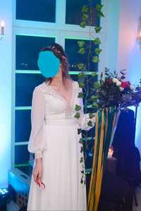 Suknia ślubna muślin 36-38 długi rękaw