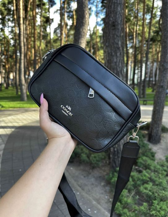 Сумка Coach чорна/ месенджер коач монограм/ сумка через плече коач