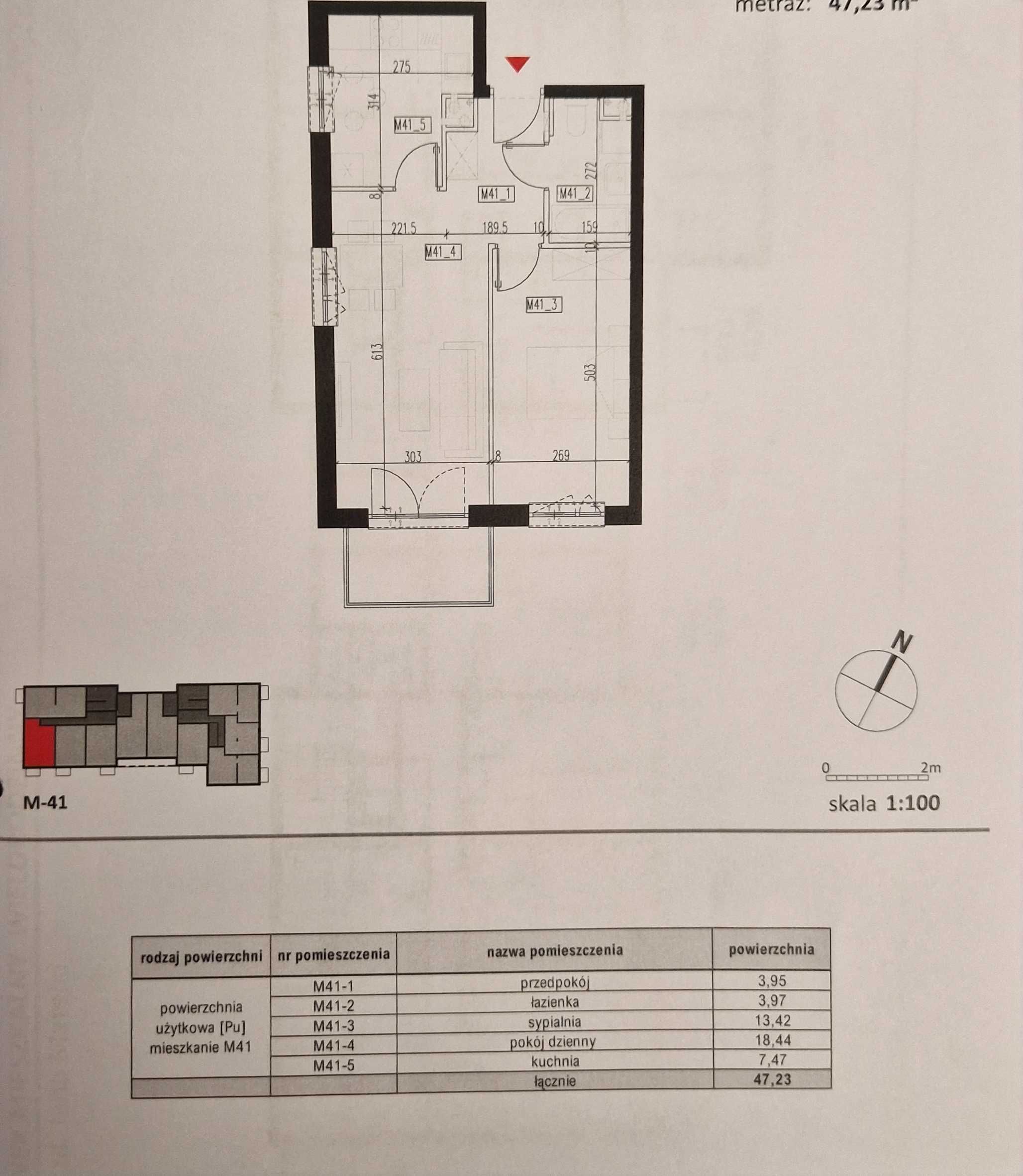 Nowe 47m2 , 2 pokoje , Ul. Matejki , II piętro