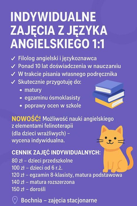 Korepetycje język angielski Bochnia lub ONLINE