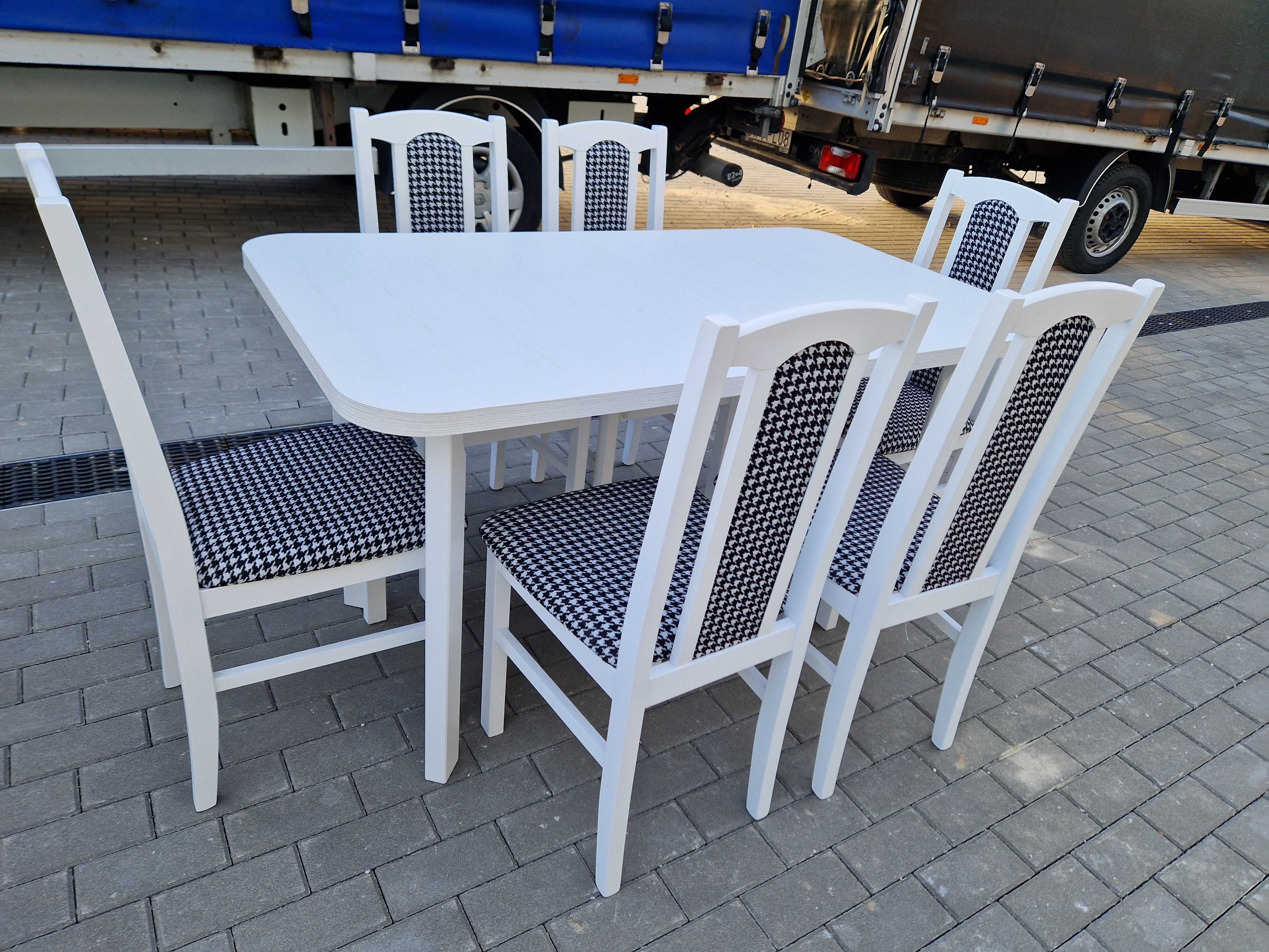 HIT: Stół 80x140/180 + 6 krzeseł, biały + pepitka ,dostawa cała POLSKA