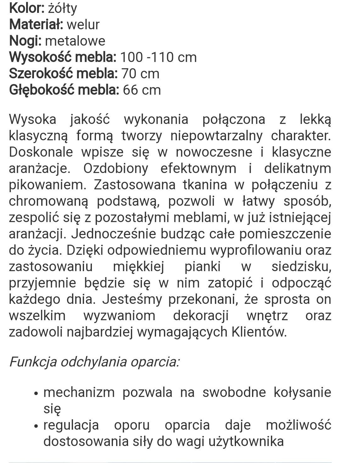 Fotel uszak żólty welur obrotowy