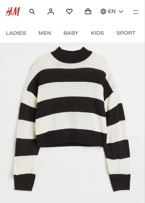 Кофта h&m divided в полоску, полосатий светр чорно-білий