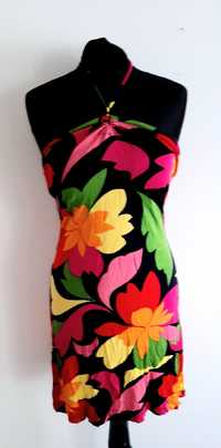OKAZJA Kolorowa sukienka mini kolorowe kwiaty wiosna s 42 38 m 40 l