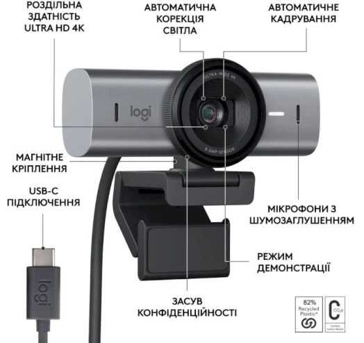 Веб-камера Logitech MX Brio 4K Graphite (960-001559,960-001548)
