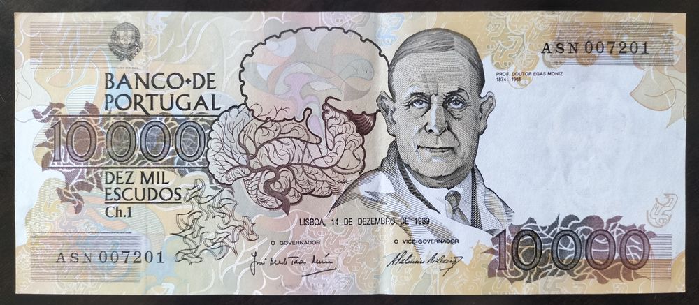 Lote 2 Notas 10000$ Dezembro 1989 Egas Moniz Quase Novas/Num. Quase S