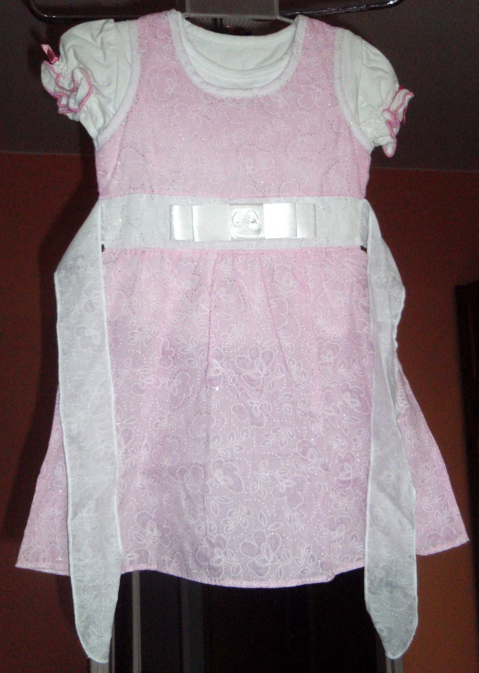 Sukienka różowo-biała z bolerkiem - 86 cm