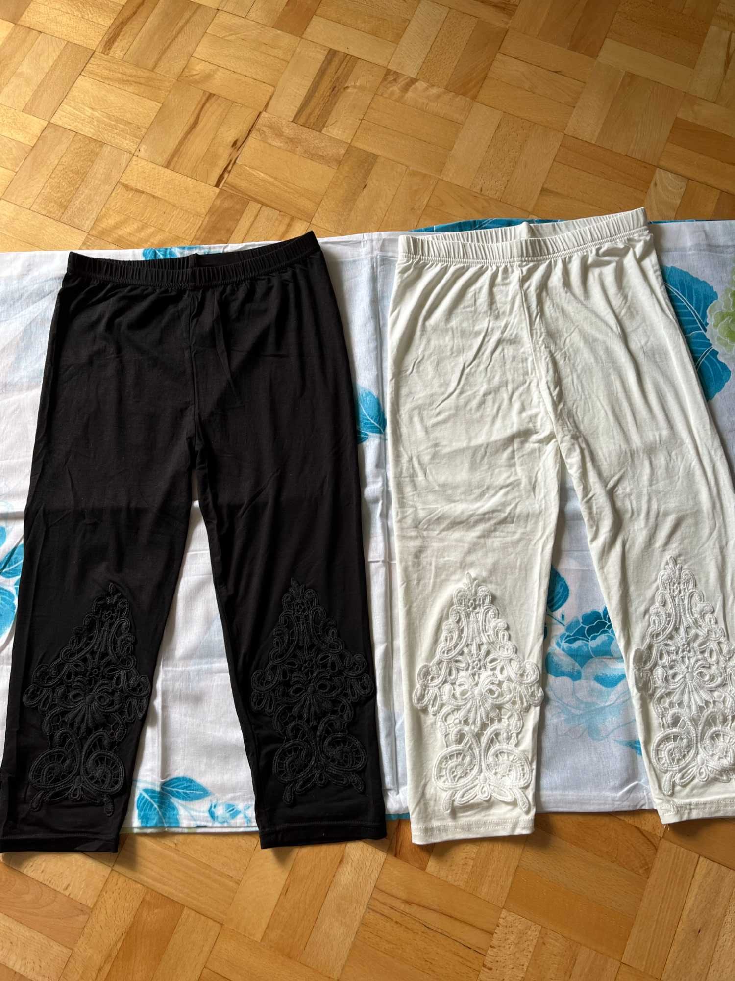 2 pary legginsow damskichz koronką czarne i biale R S