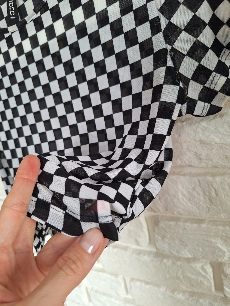 H&M Krótki Top siateczkowy w szachownicę Chessboard S