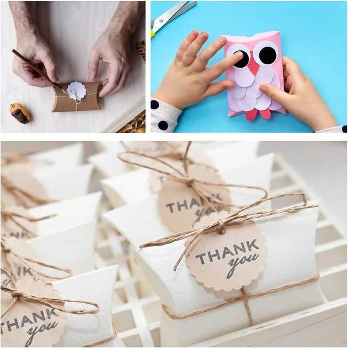 90x Pudełka prezentowe kraft + sznurek + etykiety Love 9x6,5x2,4 cm