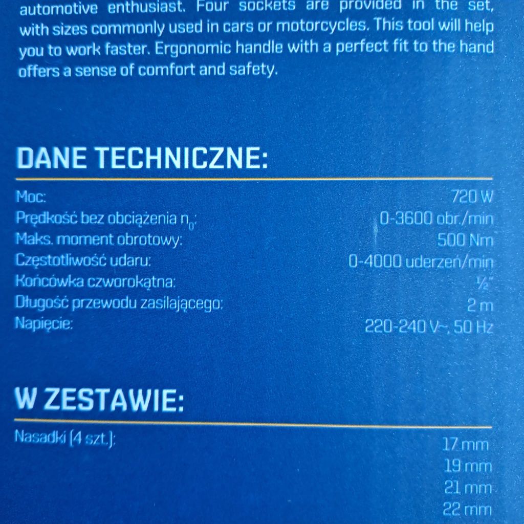 Nowy elektryczny klucz udarowy 720W z nasadkami