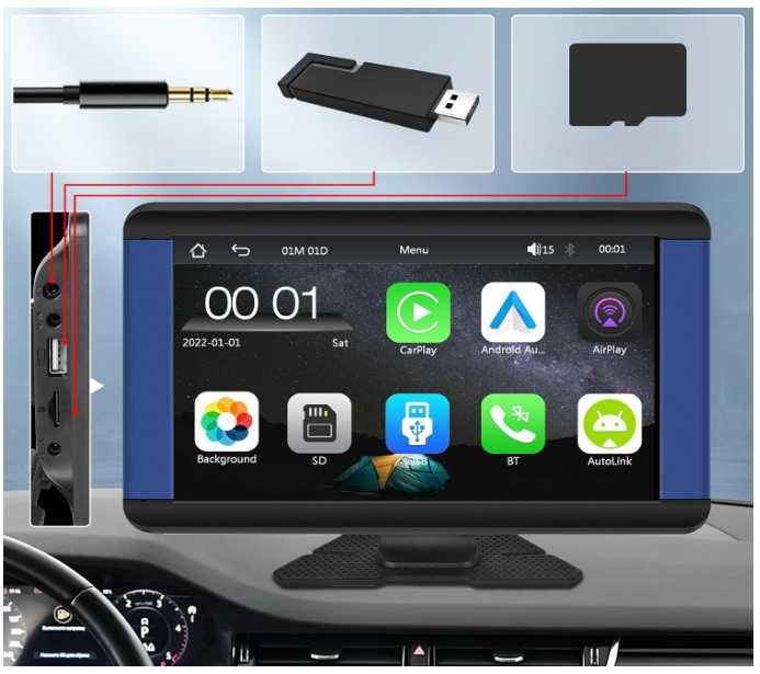 Bezprzewodowe Radio Samochodowe 7 Cali Carplay Android Kamera