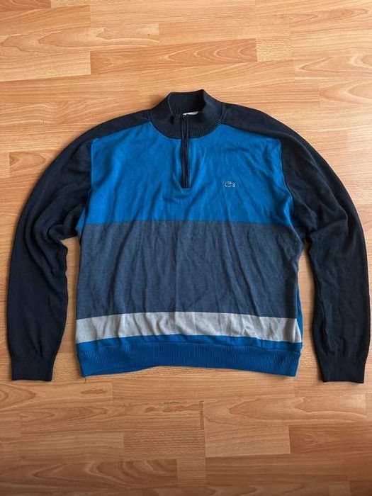 Lacoste półgolf zip 1/4 | colorblock niebieski‑szary