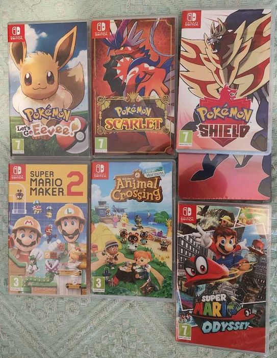 Pokémon Shield, Scarlet, Let's Go Eevee, Super Mario Maker 2, Odyssey
