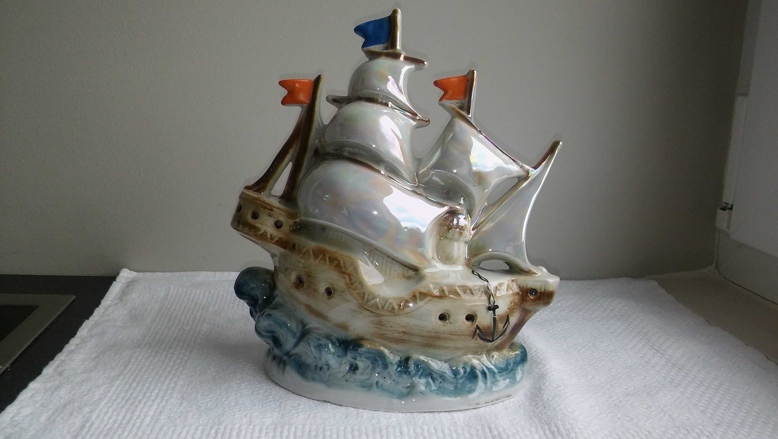duża porcelanowa figura statek żaglowiec Scheidig Gräfenthal