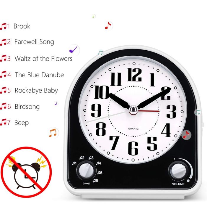 Analogowy budzik z 7 dźwiękami alarmu