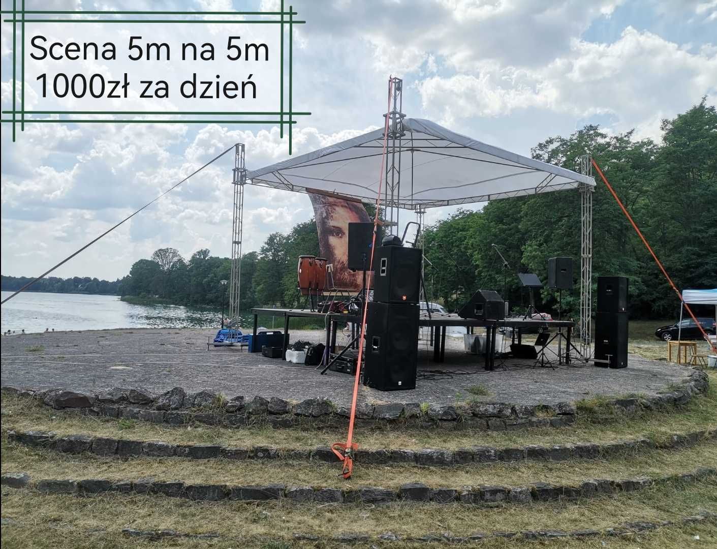 Namiot 5m na 10m Scena 5m na 5m. Nagłośnienie